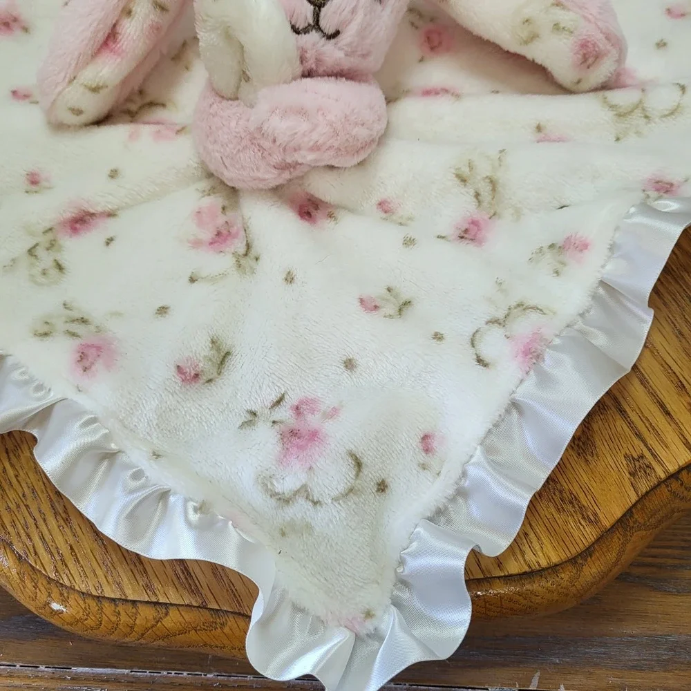 Little Me Lovey Pink Plush Bunny Rabbit Floral Security Snuggle Blanket Rattle